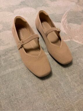 Vivaia Mary Jane Flats in Almond